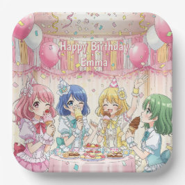 Plato De Papel Cute Anime Girl's Ice Cream Birthday Party  