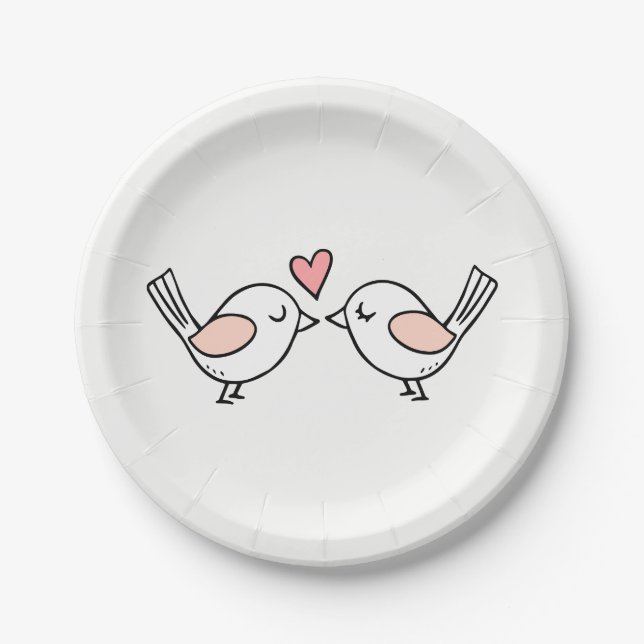 Plato De Papel Cute Aves Amantes Besando Aves Amores Boda Rosa (Anverso)