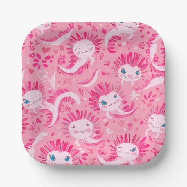Plato De Papel Cute axolotl birthday (Anverso)