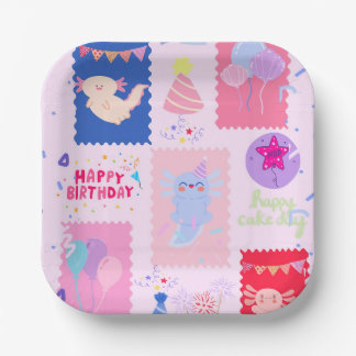 Plato De Papel Cute axolotl birthday