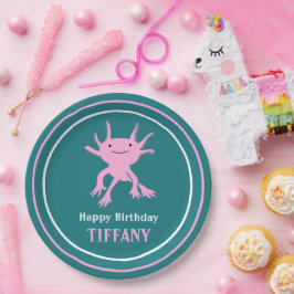 Plato De Papel Cute Axolotl Pink Salamander Birthday Party