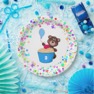 Plato De Papel Cute Baby Bear Vainilla Cupakes Cumpleaños