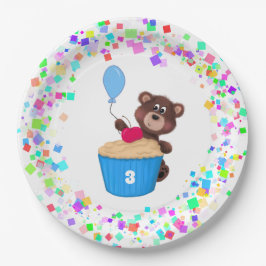 Plato De Papel Cute Baby Bear Vainilla Cupakes Cumpleaños
