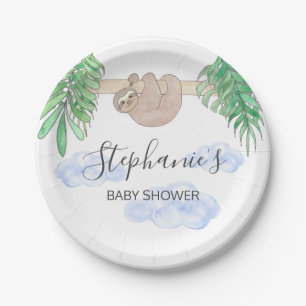 Plato De Papel Cute Baby Boy Sloth Baby Shower