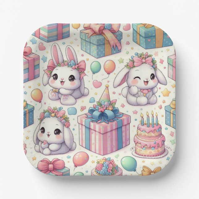 Plato De Papel Cute Baby Bunnies Birthday Party Placas (Anverso)