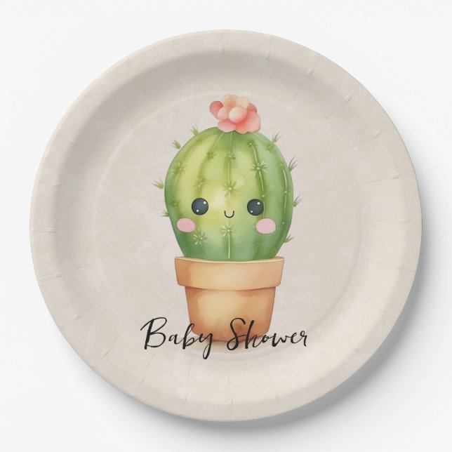 Plato De Papel Cute Baby Cactus Succulum Baby Shower (Anverso)