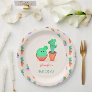 Plato De Papel Cute Baby Cactus y Mom Baby Shower
