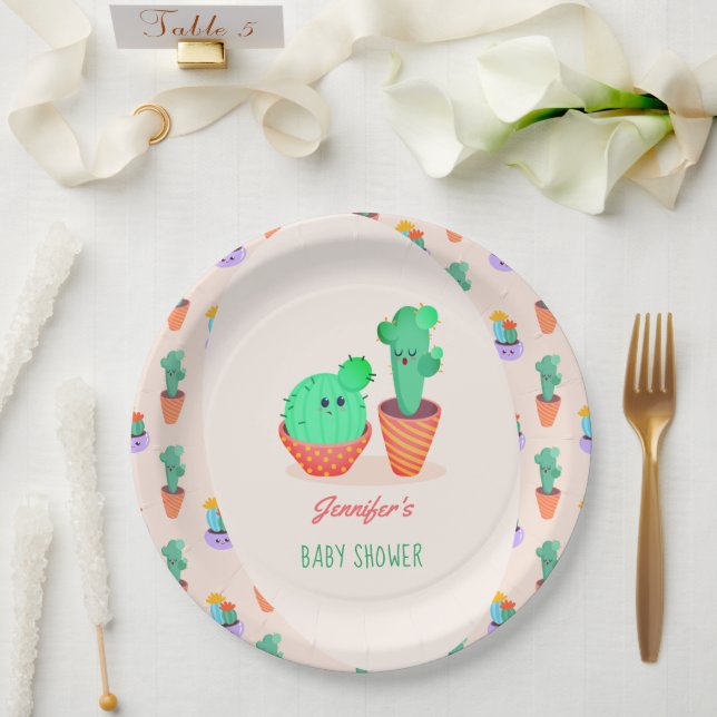 Plato De Papel Cute Baby Cactus y Mom Baby Shower (Boda)