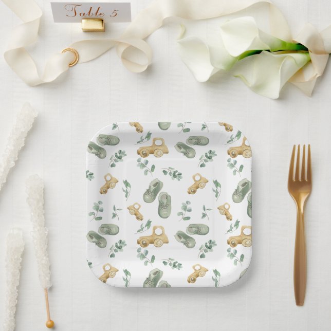 Plato De Papel Cute Baby Cars And Shoes Newborn Babyshower Plate (Boda)