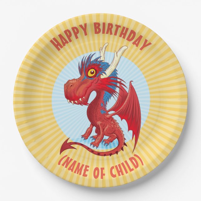 Plato De Papel Cute Baby Dragon Birday Plate (Anverso)