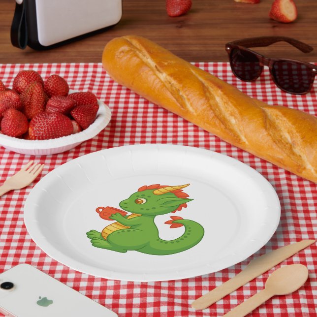 Plato De Papel Cute Baby Dragon Holding Cup (Picnic)