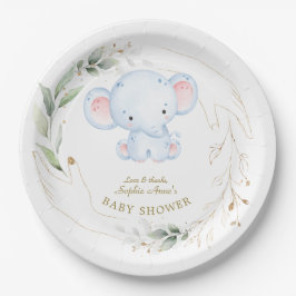Plato De Papel Cute Baby Elephant Jungle Greeneration Baby Shower