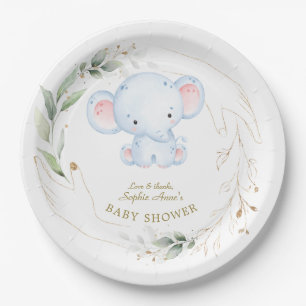 Plato De Papel Cute Baby Elephant Jungle Greeneration Baby Shower
