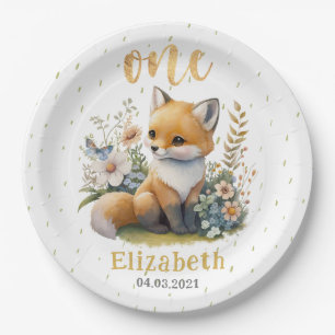 Plato De Papel Cute Baby Fox Primer Fiesta de cumpleaños Placas d