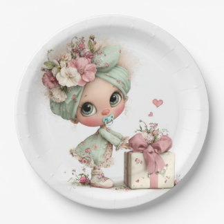 Plato De Papel Cute Baby Girl Shower 