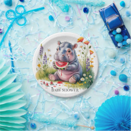 Plato De Papel Cute Baby Hippopotamus Watermelon Baby Shower