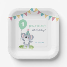 Plato De Papel Cute Baby Koala Balloon Party Flag Birthday