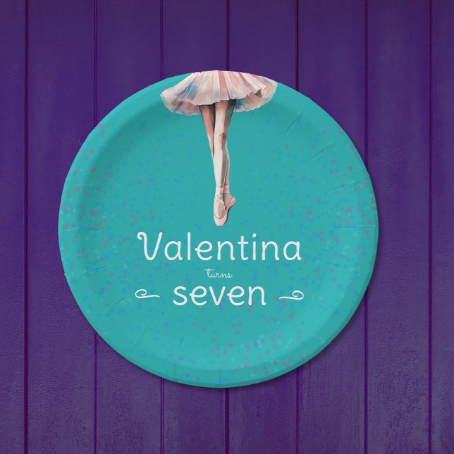 Plato De Papel Cute Bailarina Hada Tutú Danza Punta Turquesa (Subido por el creador)