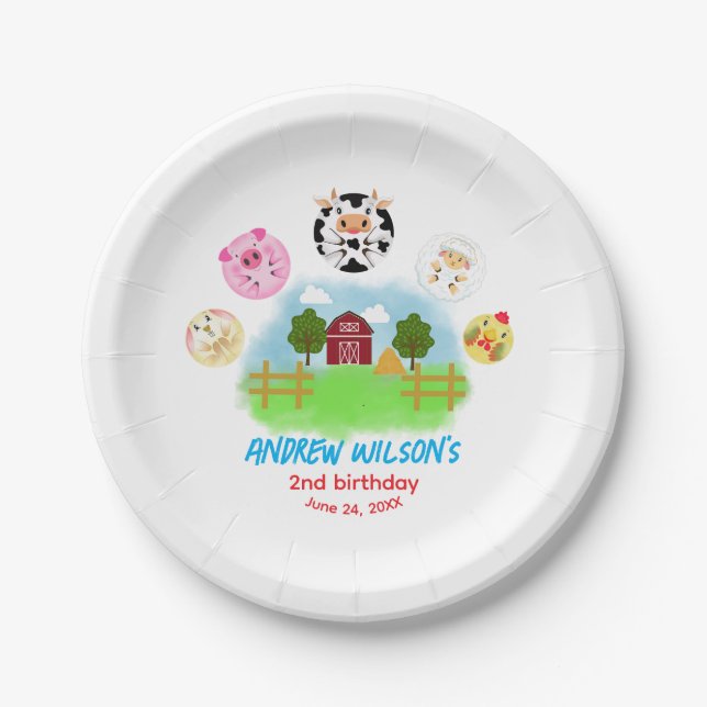 Plato De Papel Cute Barn Yard Farm Party Animals (Anverso)