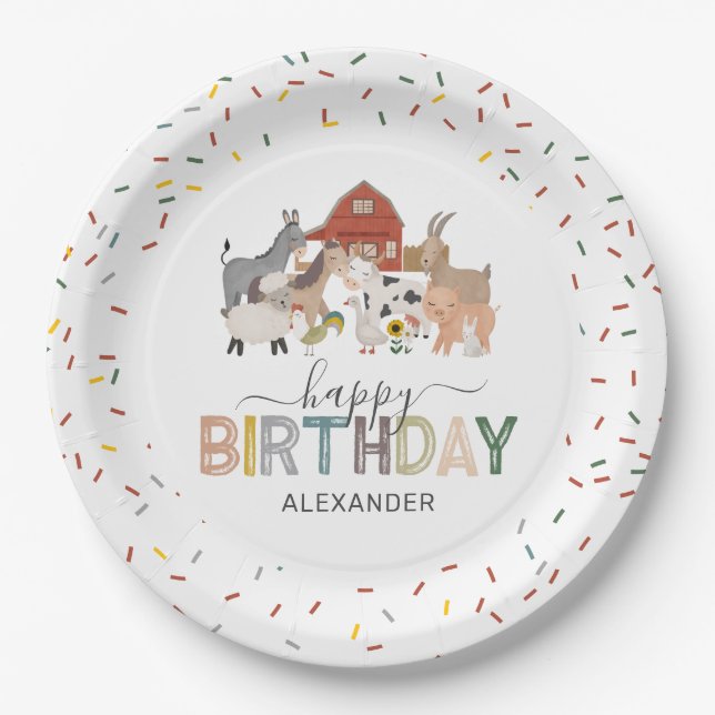 Plato De Papel Cute Barnyard Birthday Party (Anverso)
