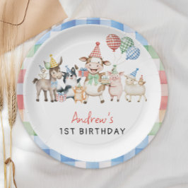 Plato De Papel Cute Barnyard Farm Animals Cumpleaños