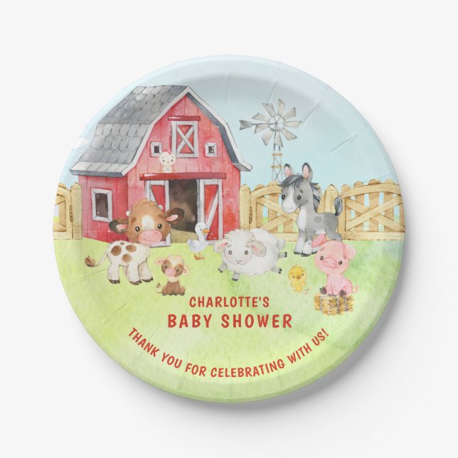 Plato De Papel Cute Barnyard Friends Baby Shower (Anverso)
