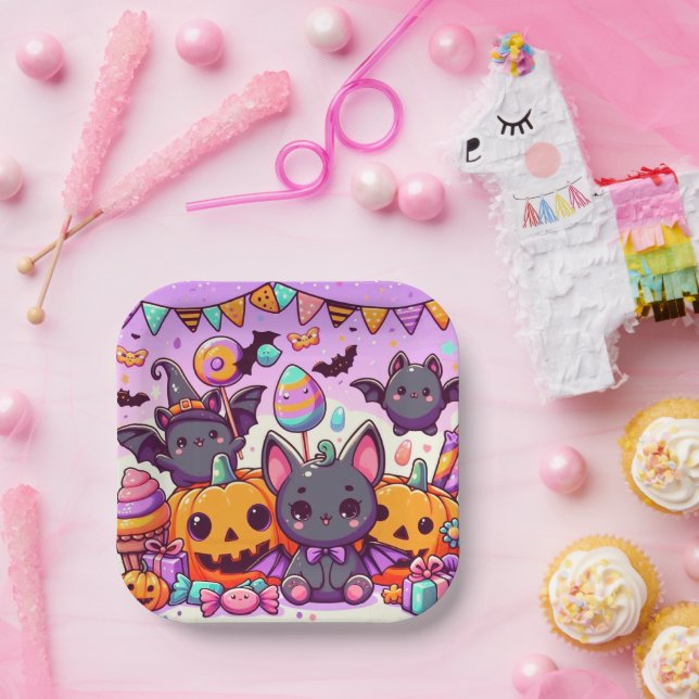 Plato De Papel Cute bats halloween party (Fiesta)