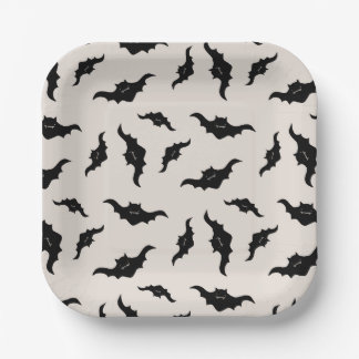 Plato De Papel Cute Bats Halloween Placas Fiestas negras y crema