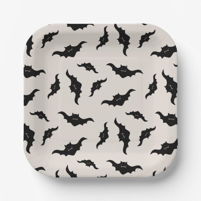 Plato De Papel Cute Bats Halloween Placas Fiestas negras y crema (Anverso)