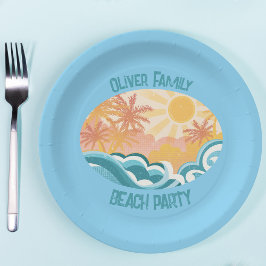 Plato De Papel Cute Beach Waves Sunshine Blue Surfer Fiesta