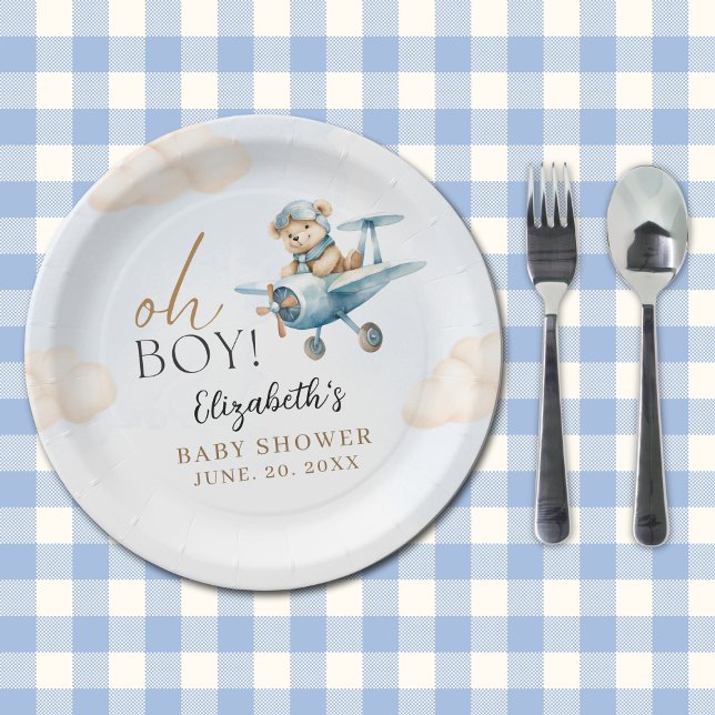 Plato De Papel Cute Bear Baby Shower Boy party (Subido por el creador)