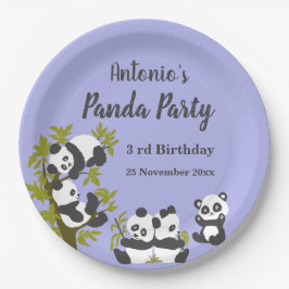 Plato De Papel Cute Bear Pandas Party Boy Birthday 