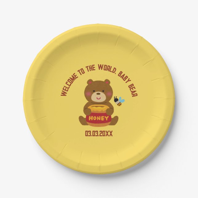 Plato De Papel Cute Bear Theme Boy Baby Shower (Anverso)