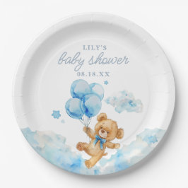 Plato De Papel Cute Bearly espera azul Niño Baby Shower