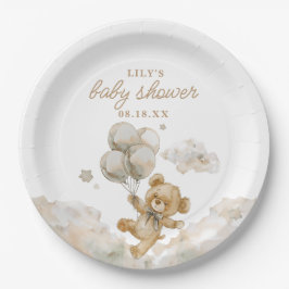 Plato De Papel Cute Bearly Wait Género Neutral Baby Shower