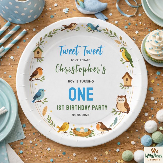 Plato De Papel Cute Birds 1st Birthday Party – Fun Kids  (Cute Birds 1st Birthday Party – Fun Kids Paper Plates
)