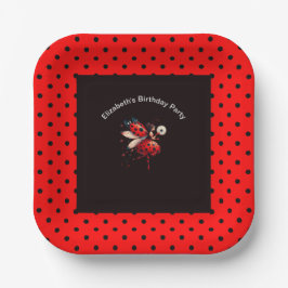 Plato De Papel Cute Black & Red Ladybug Fairy Birday Party