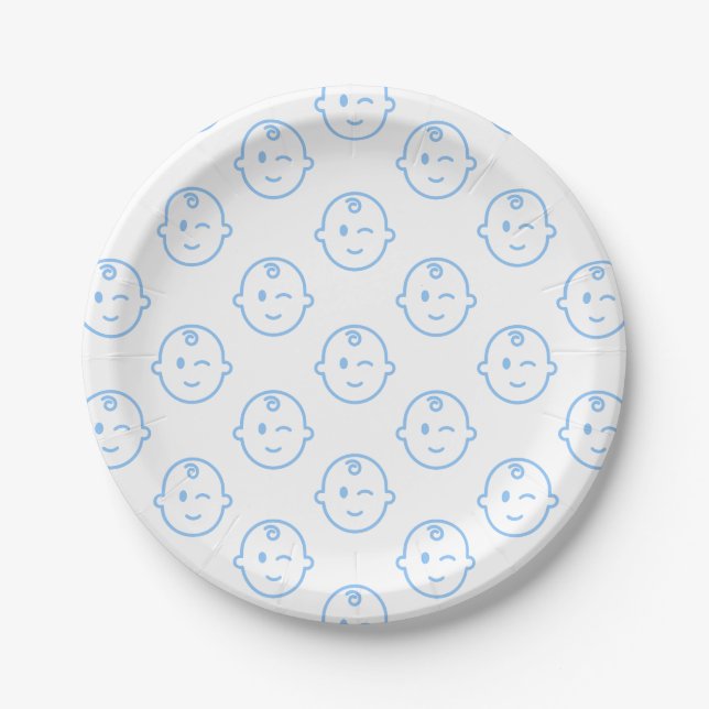 Plato De Papel Cute Blue Baby Boy Cumpleaños Patterado (Anverso)