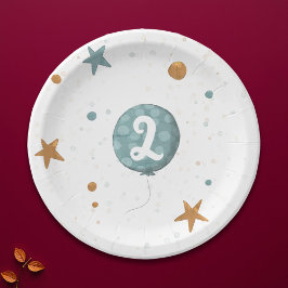 Plato De Papel Cute Blue Balloon Boy Fiesta de cumpleaños número 