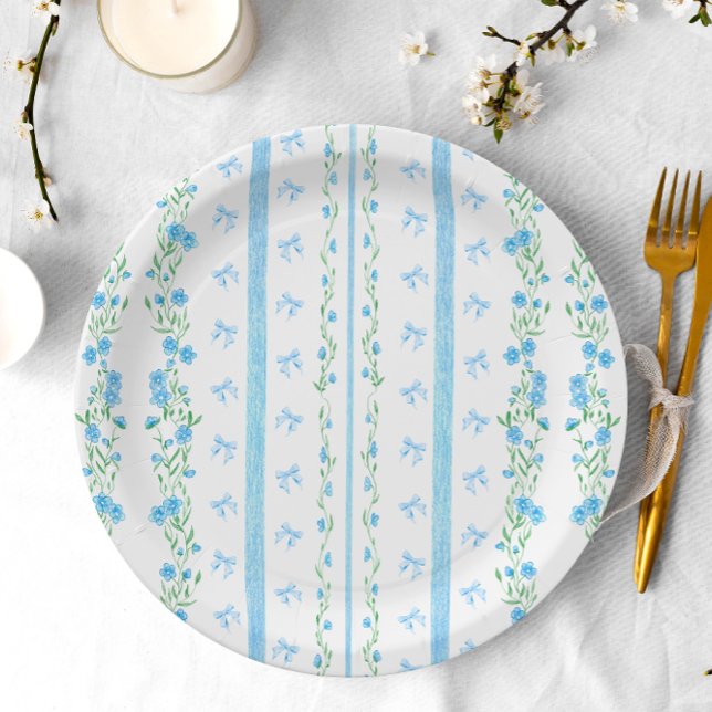 Plato De Papel Cute Blue Bow Boy Baby Shower (Subido por el creador)