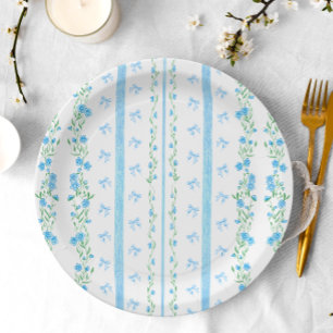 Plato De Papel Cute Blue Bow Boy Baby Shower