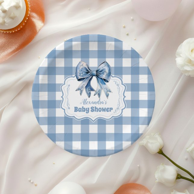 Plato De Papel Cute Blue Bow Ribbon Gingham (Subido por el creador)