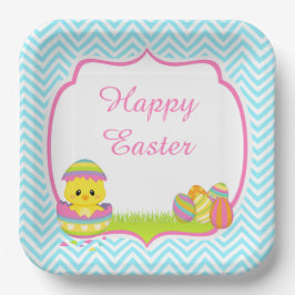 Plato De Papel Cute Blue Chevrons Semana Santa Chick Easter Huevo