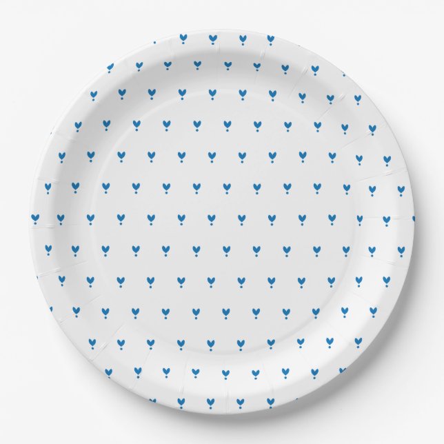 Plato De Papel Cute Blue Hearts Pattern Fiesta Placa de papel (Anverso)