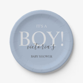 Plato De Papel Cute Blue Modern Whimsical Typography Baby Shower