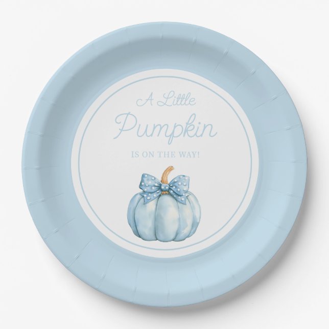 Plato De Papel Cute Blue Pumpkin Boy Baby Shower (Anverso)