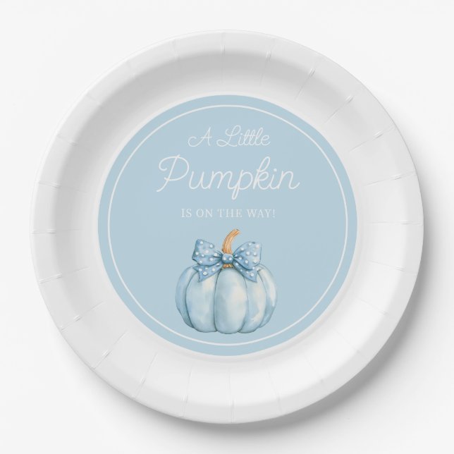 Plato De Papel Cute Blue Pumpkin Boy Baby Shower (Anverso)