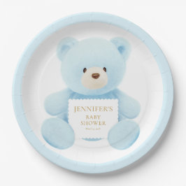 Plato De Papel Cute Blue Teddy Bear Baby Shower