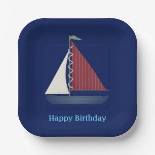Plato De Papel Cute Blue Toy Sailboat