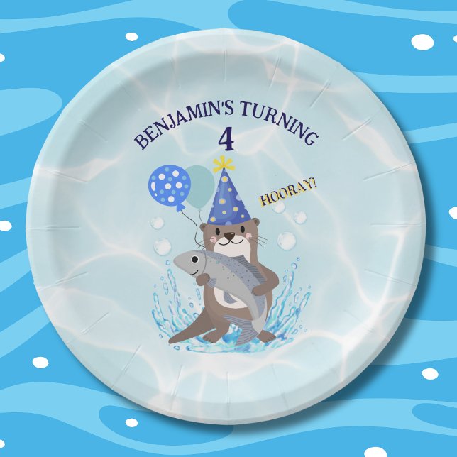 Plato De Papel Cute Blue Water Boy Sea Otter fiesta de cumpleaños (Subido por el creador)